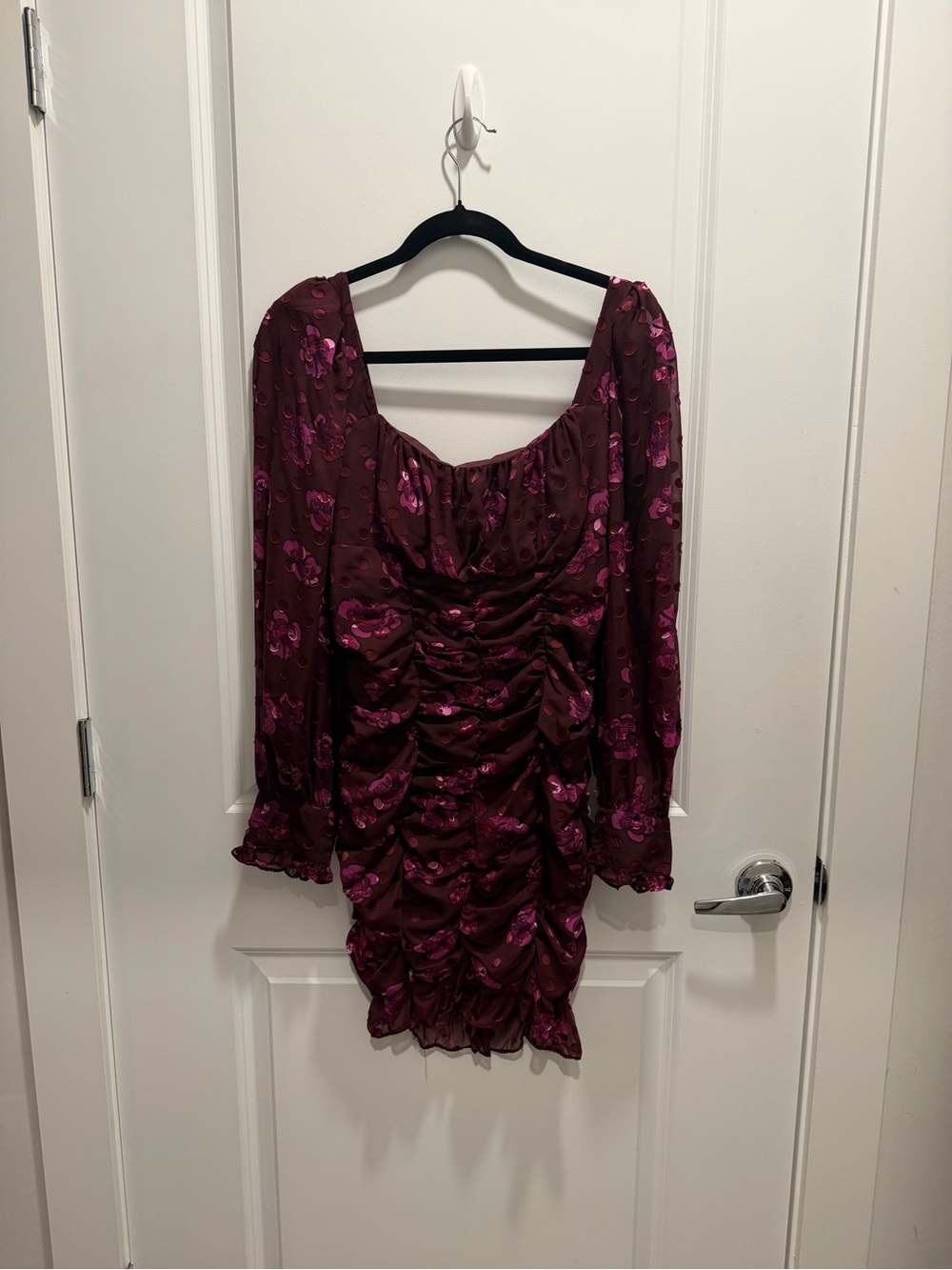 Astr Burgundy Mini Dress with Magenta Floral Accents